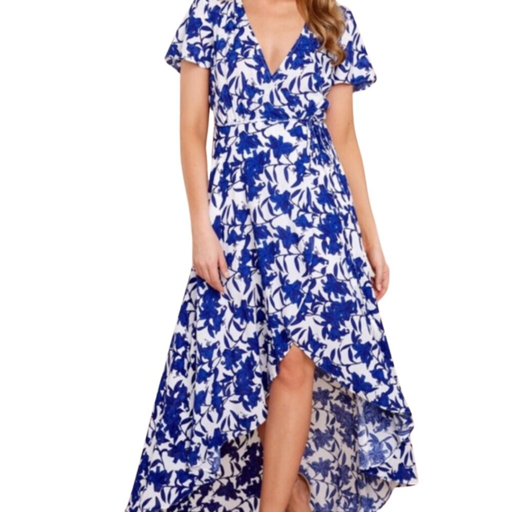 Vici Blue Floral Wrap Dress
